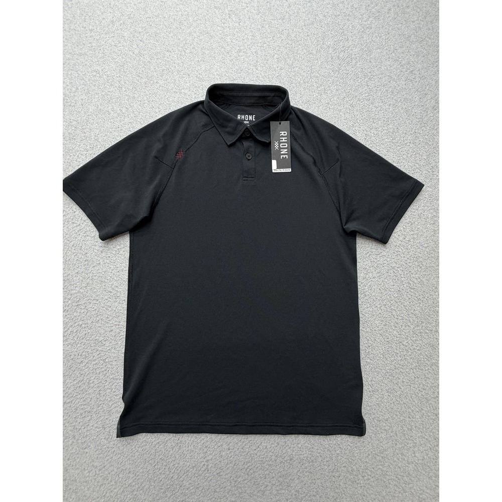 Rhone Polo Shirt Mens Small Black Delta Pique Golf Performance Stretch Athletic